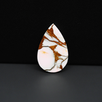 Stabilized Pink Dahlia Pear Cabochon 26x17x4mm 15.5ct - soft pink and white with bronze veining, Kingman Arizona - Pedra Gems.