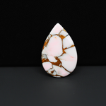 Stabilized Pink Dahlia Pear Cabochon 27x18x3mm 11ct - soft pink and white with bronze veining, Kingman Arizona - Pedra Gems.