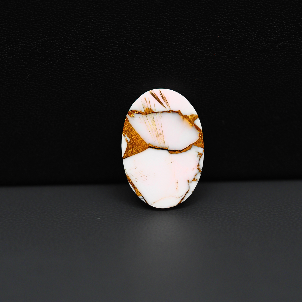 Stabilized Pink Dahlia Oval Cabochon 20x13x4mm 10.5ct - soft pink and white with bronze veining, Kingman Arizona - Pedra Gems.