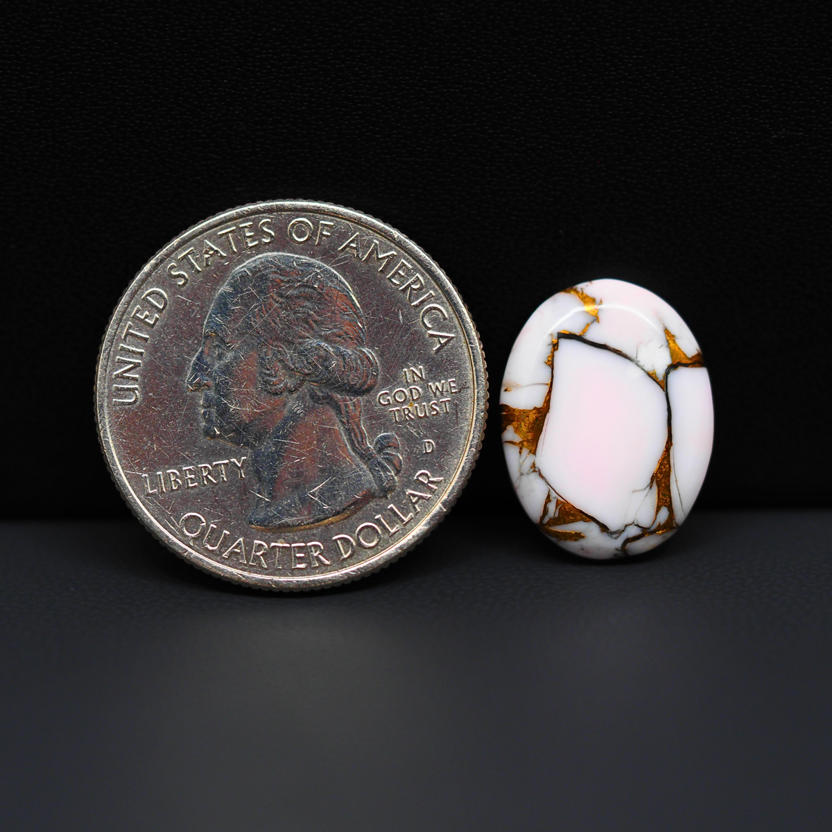 Stabilized Pink Dahlia Oval Cabochon 17x13x3mm 7.5ct - soft pink and white with bronze veining, Kingman Arizona - Pedra Gems.