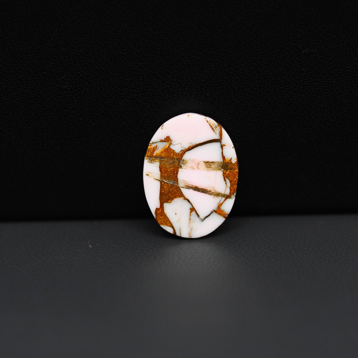 Stabilized Pink Dahlia Oval Cabochon 17x13x3mm 7.5ct - soft pink and white with bronze veining, Kingman Arizona - Pedra Gems.