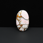 Stabilized Pink Dahlia Oval Cabochon 27x16x4mm 17.5ct - soft pink and white with bronze veining, Kingman Arizona - Pedra Gems.