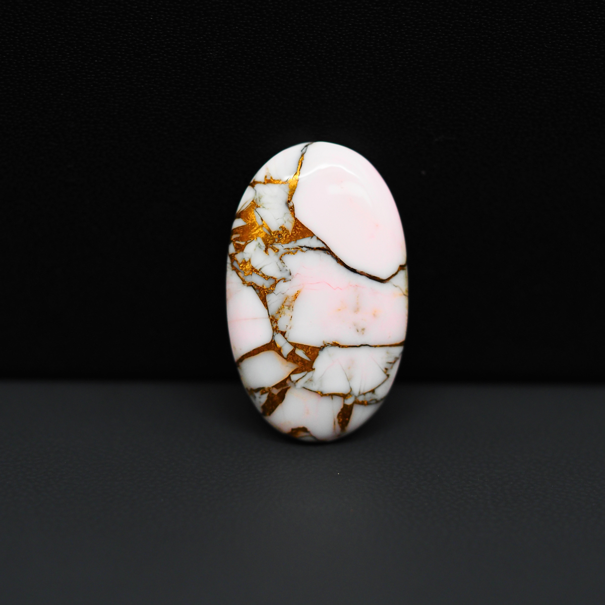 Stabilized Pink Dahlia Oval Cabochon 27x16x4mm 17.5ct - soft pink and white with bronze veining, Kingman Arizona - Pedra Gems.