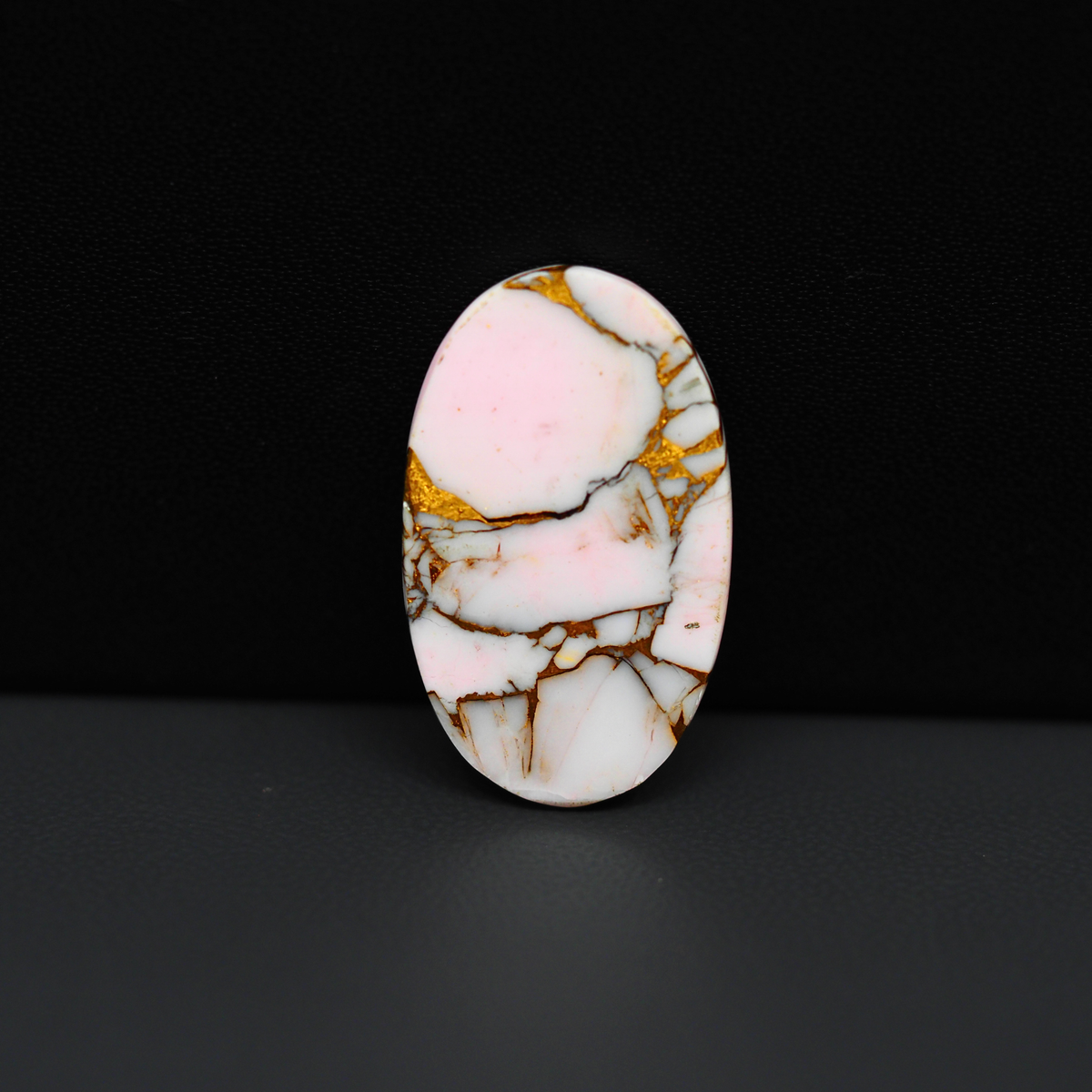 Stabilized Pink Dahlia Oval Cabochon 27x16x4mm 17.5ct - soft pink and white with bronze veining, Kingman Arizona - Pedra Gems.