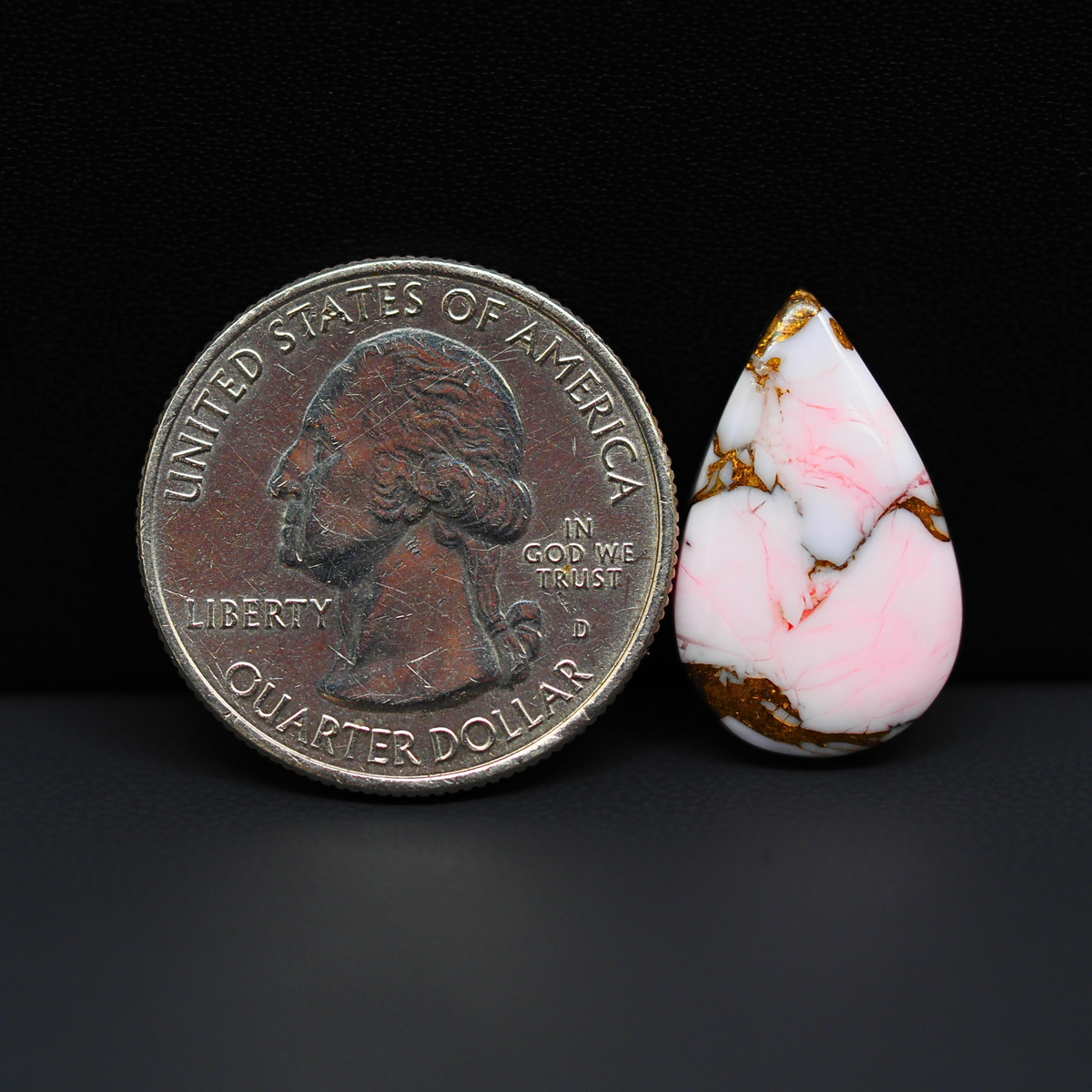 Stabilized Pink Dahlia Pear Cabochon 21x13x3mm 8.5ct - soft pink and white with bronze veining, Kingman Arizona - Pedra Gems.