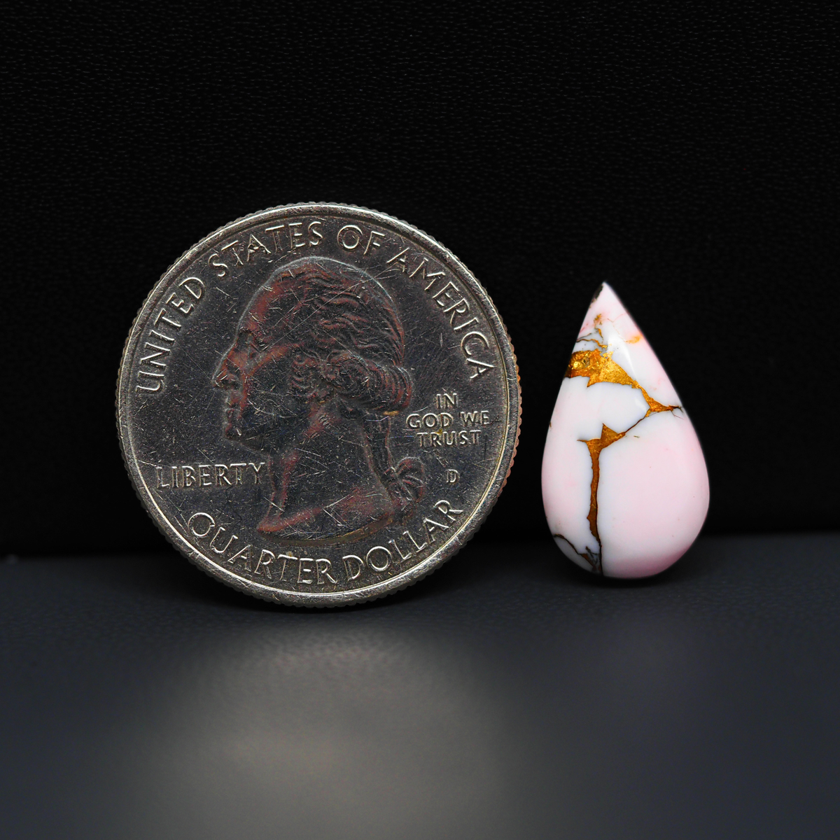 Stabilized Pink Dahlia Pear Cabochon 17x10x4mm 6ct - soft pink and white with bronze veining, Kingman Arizona - Pedra Gems.