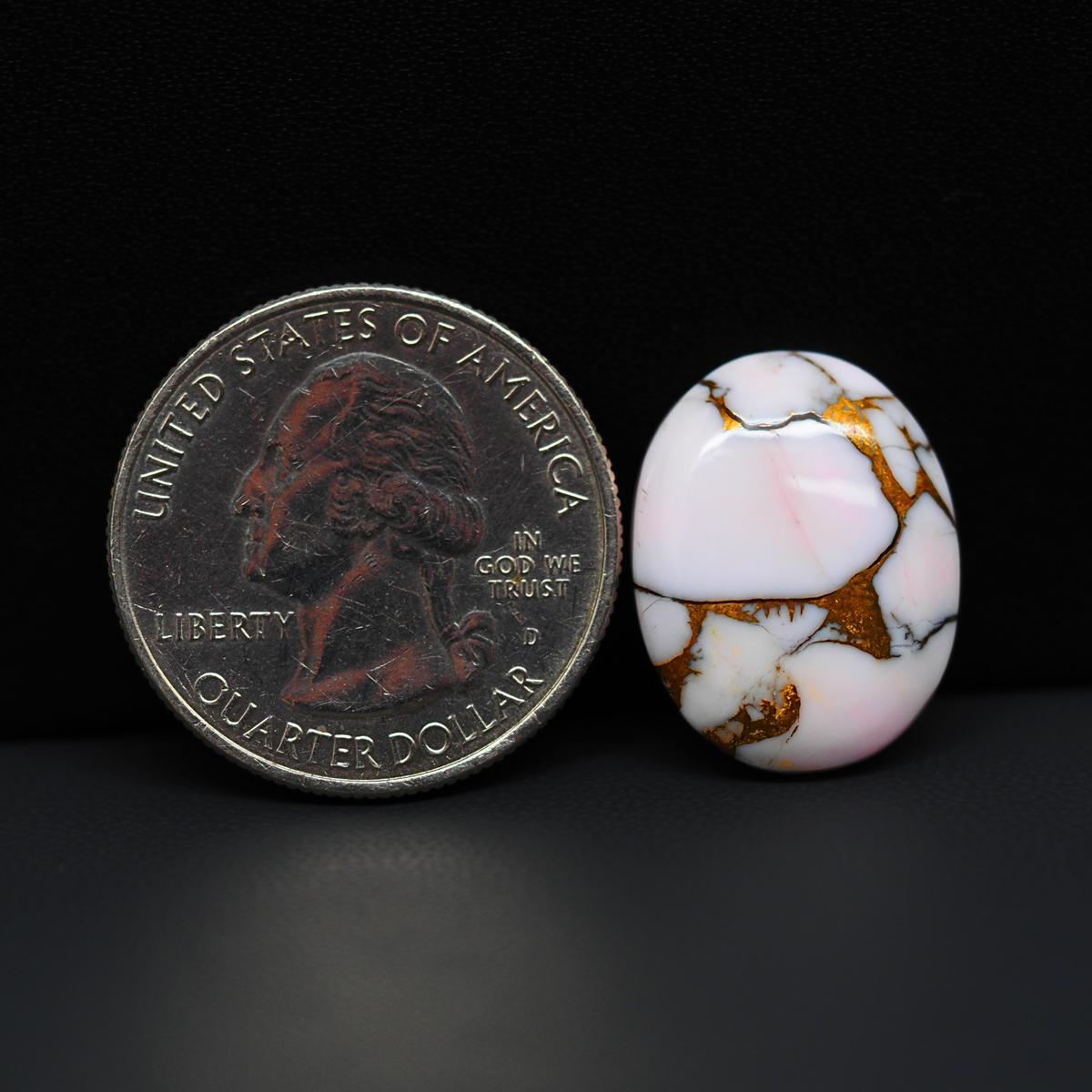 Stabilized Pink Dahlia Oval Cabochon 20x15x4mm 12ct - soft pink and white with bronze veining, Kingman Arizona - Pedra Gems.