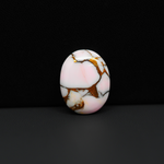 Stabilized Pink Dahlia Oval Cabochon 20x15x4mm 12ct - soft pink and white with bronze veining, Kingman Arizona - Pedra Gems.