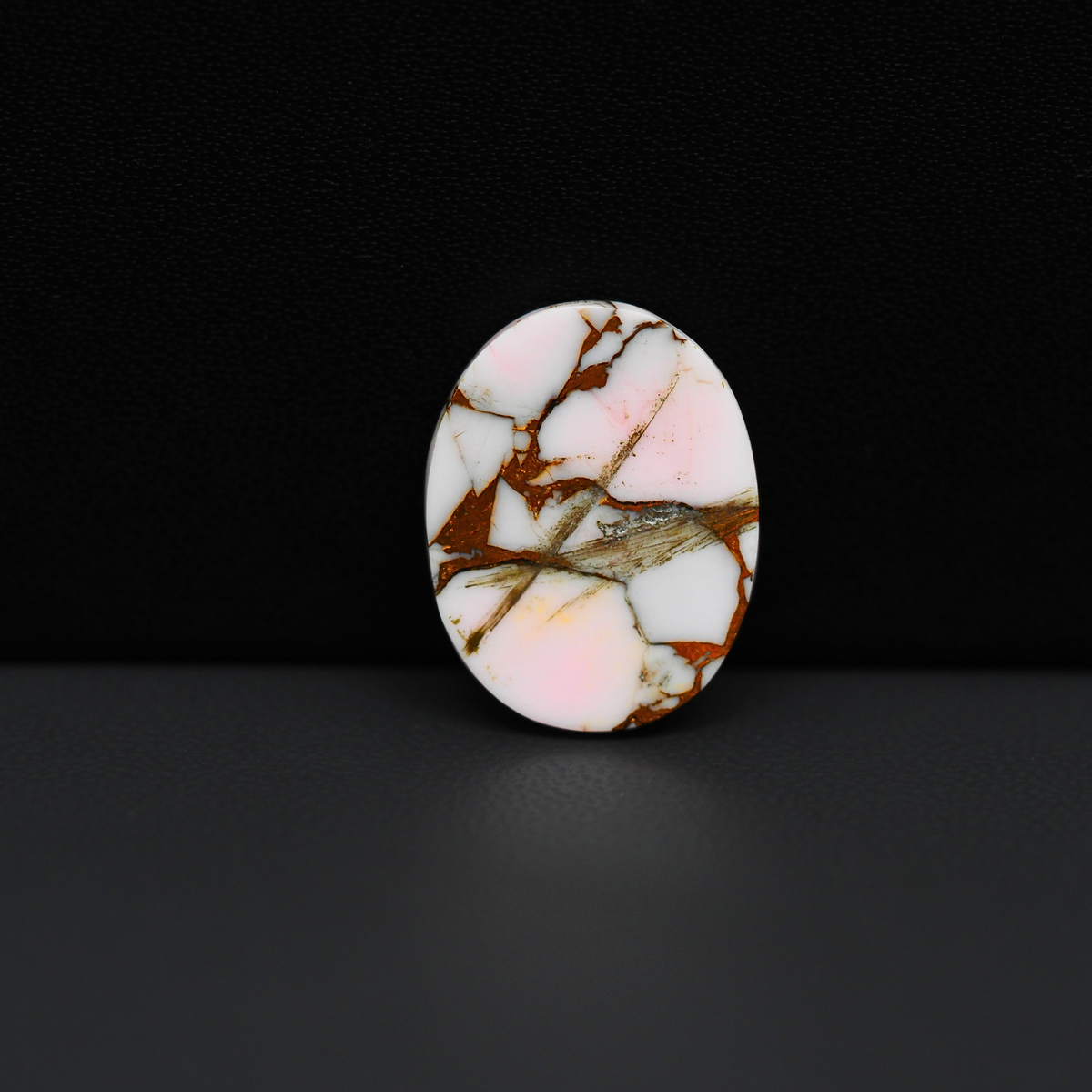 Stabilized Pink Dahlia Oval Cabochon 20x15x4mm 12ct - soft pink and white with bronze veining, Kingman Arizona - Pedra Gems.