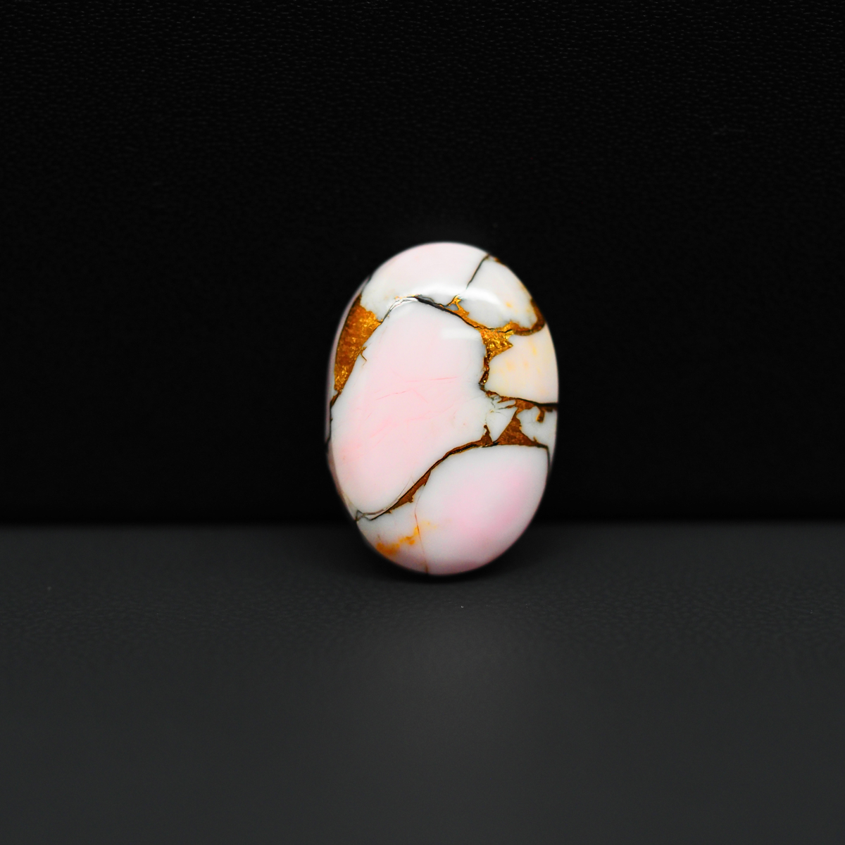 Stabilized Pink Dahlia Oval Cabochon 19x13x4mm 10.5ct - soft pink and white with bronze veining, Kingman Arizona - Pedra Gems.