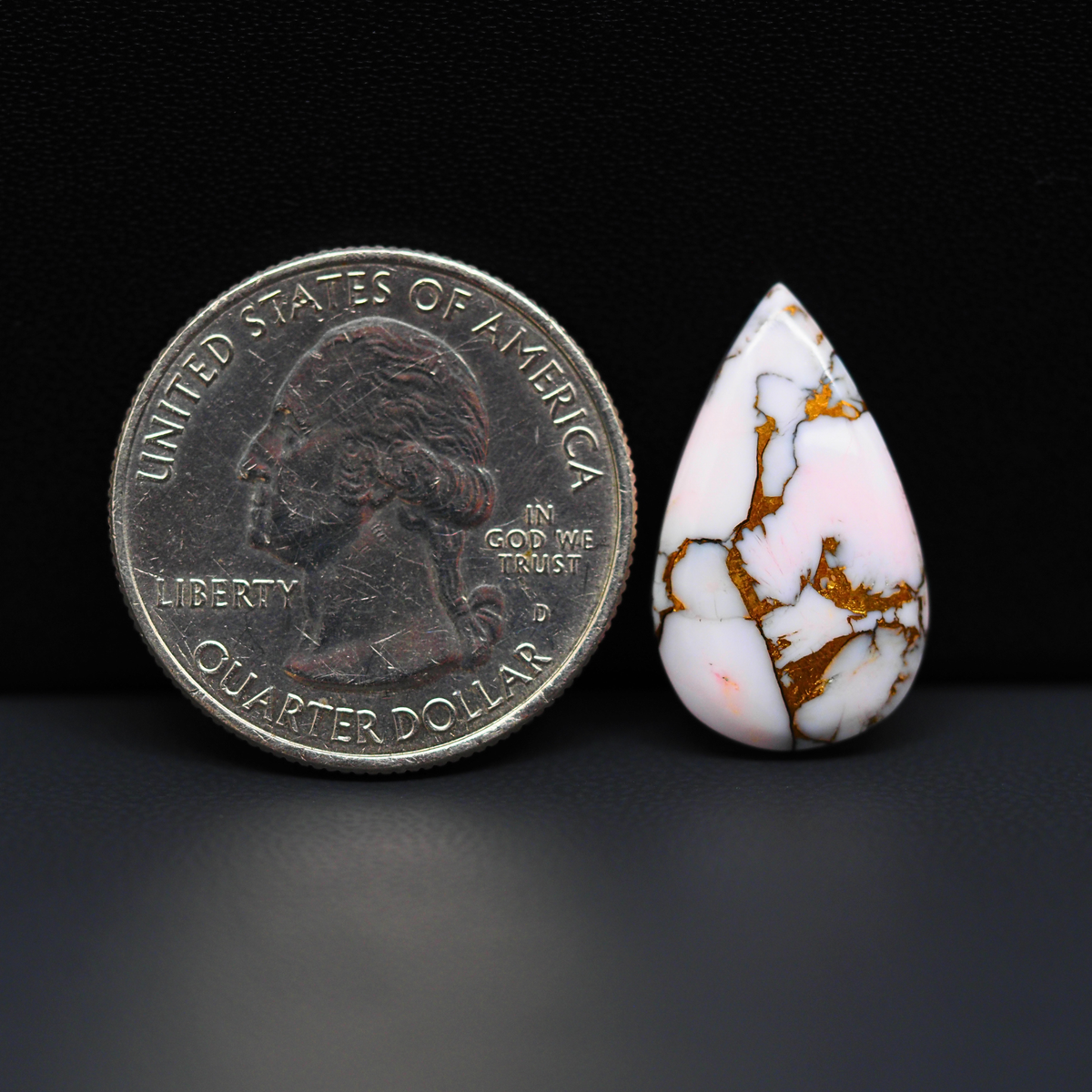 Stabilized Pink Dahlia Pear Cabochon 21x13x4mm 9ct - soft pink and white with bronze veining, Kingman Arizona - Pedra Gems.