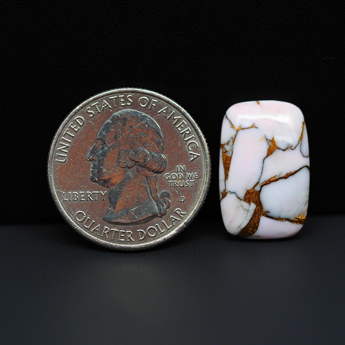 Stabilized Pink Dahlia Cushion Cabochon 20x13x4mm 11.5ct - soft pink and white with bronze veining, Kingman Arizona - Pedra Gems.
