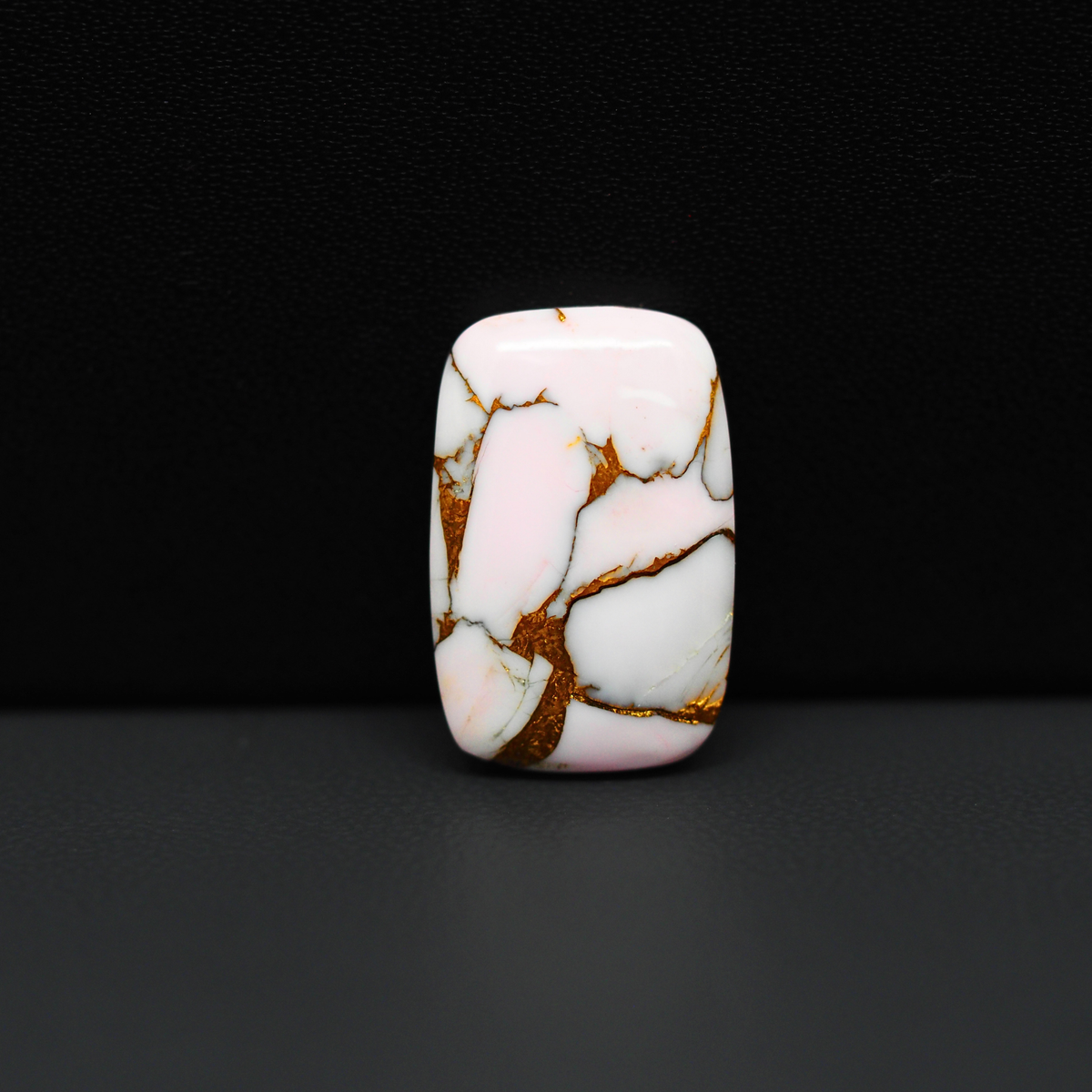 Stabilized Pink Dahlia Cushion Cabochon 20x13x4mm 11.5ct - soft pink and white with bronze veining, Kingman Arizona - Pedra Gems.