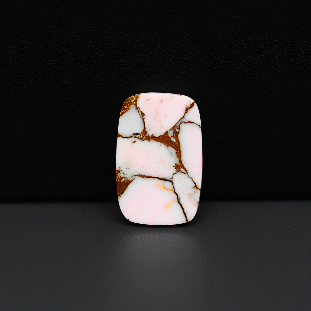 Stabilized Pink Dahlia Cushion Cabochon 20x13x4mm 11.5ct - soft pink and white with bronze veining, Kingman Arizona - Pedra Gems.