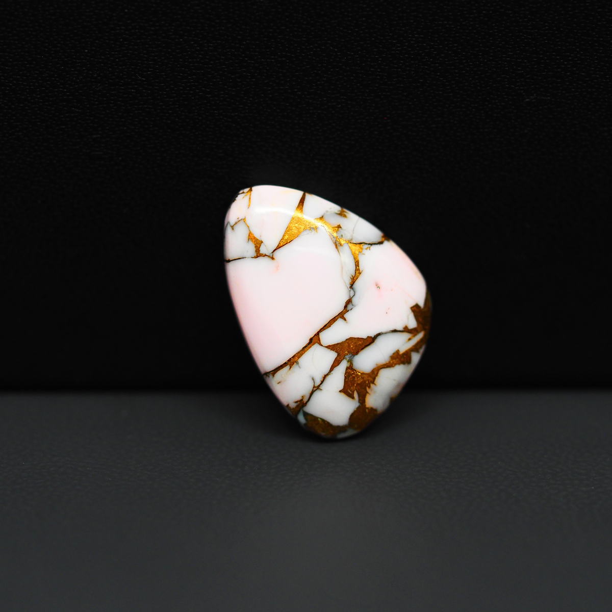 Stabilized Pink Dahlia Freeform Cabochon 20x14x4mm 11ct - soft pink and white with bronze veining, Kingman Arizona - Pedra Gems.