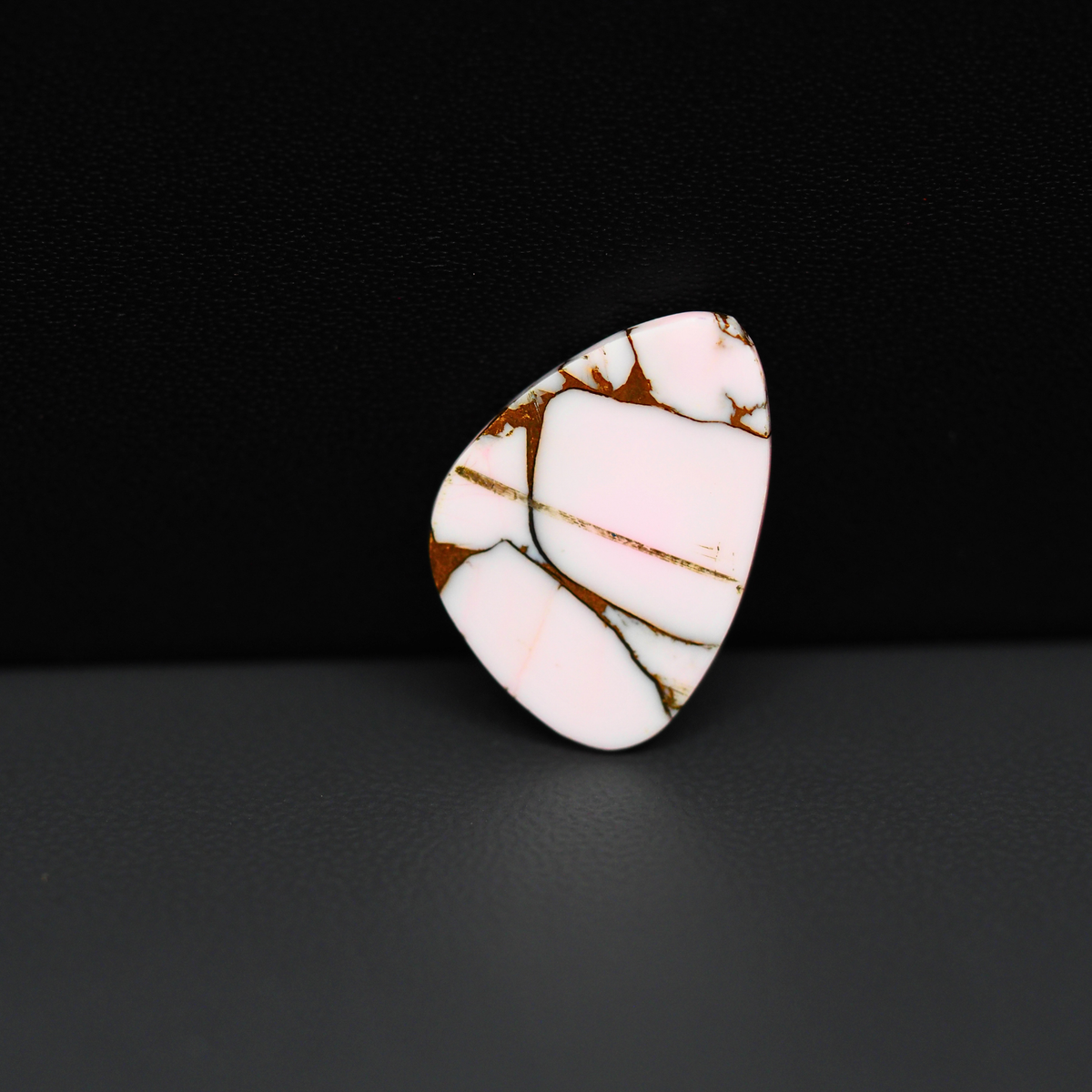 Stabilized Pink Dahlia Freeform Cabochon 20x14x4mm 11ct - soft pink and white with bronze veining, Kingman Arizona - Pedra Gems.