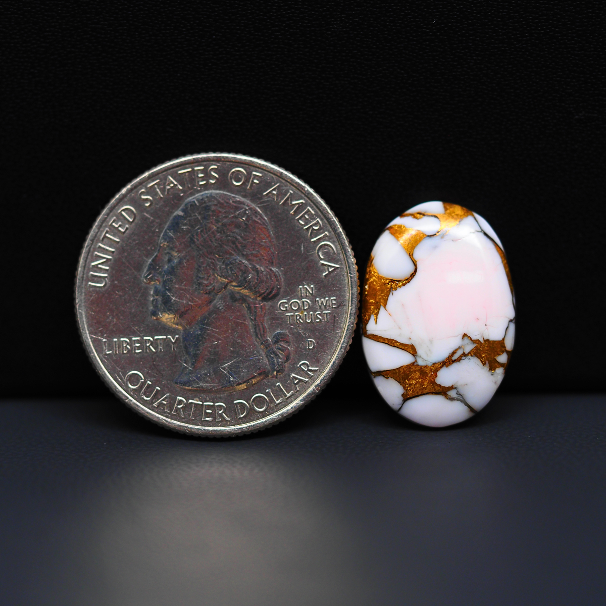 Stabilized Pink Dahlia Oval Cabochon 19x13x4mm 8.5ct - soft pink and white with bronze veining, Kingman Arizona - Pedra Gems.