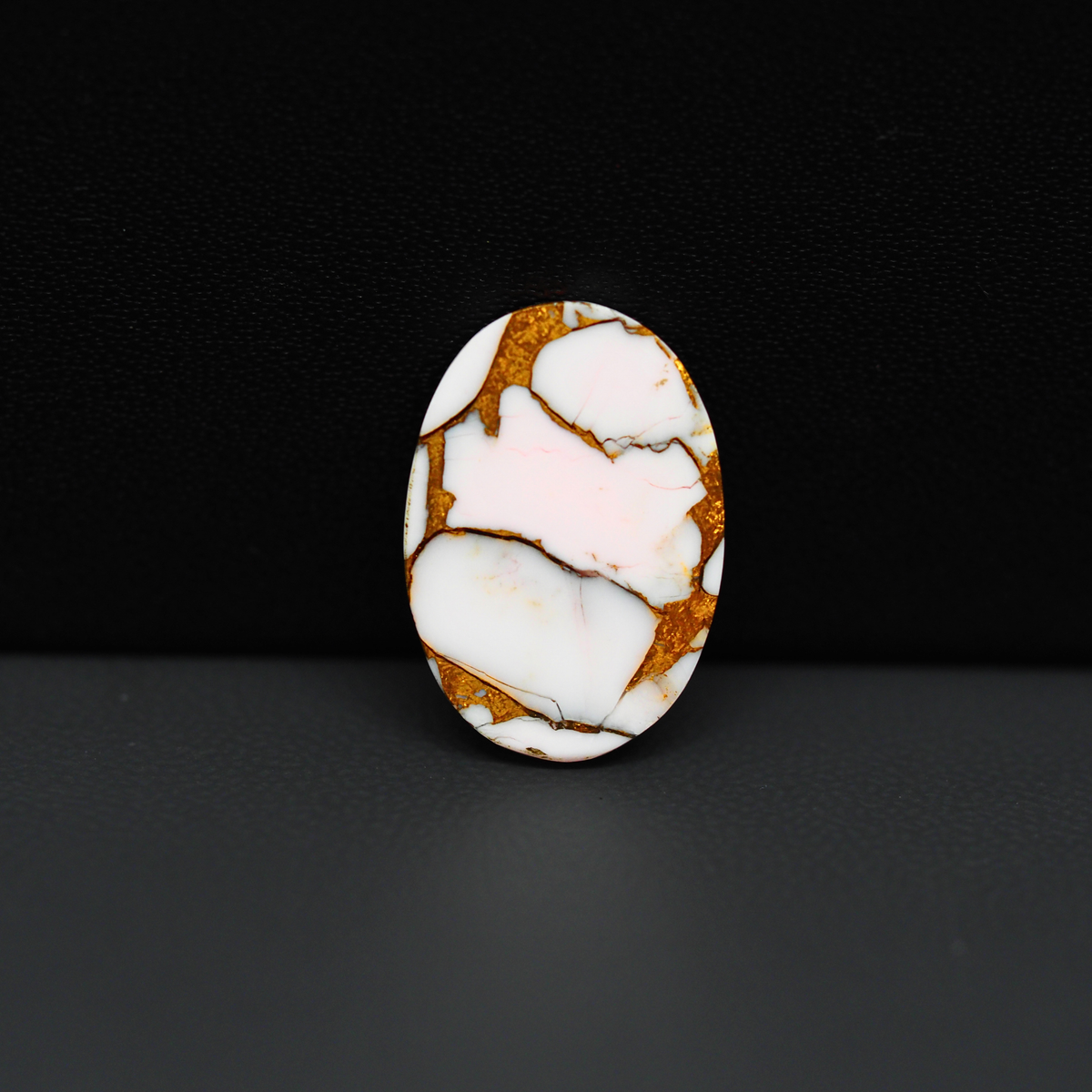 Stabilized Pink Dahlia Oval Cabochon 19x13x4mm 8.5ct - soft pink and white with bronze veining, Kingman Arizona - Pedra Gems.