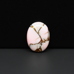 Stabilized Pink Dahlia Oval Cabochon 20x15x4mm 12ct - soft pink and white with bronze veining, Kingman Arizona - Pedra Gems.