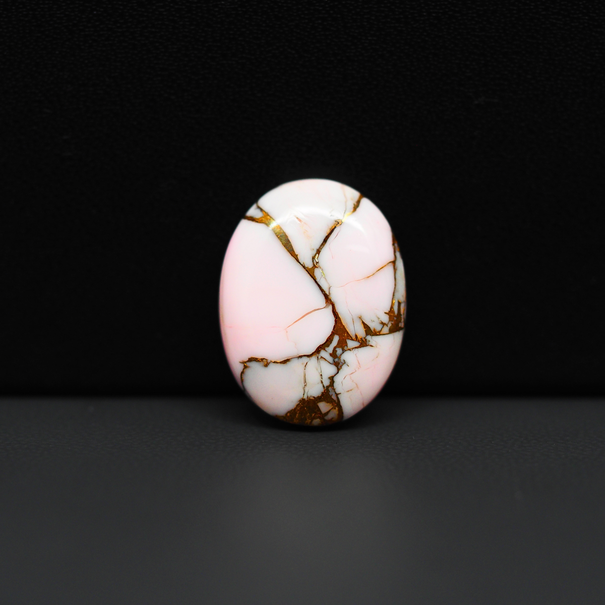 Stabilized Pink Dahlia Oval Cabochon 20x15x4mm 12ct - soft pink and white with bronze veining, Kingman Arizona - Pedra Gems.