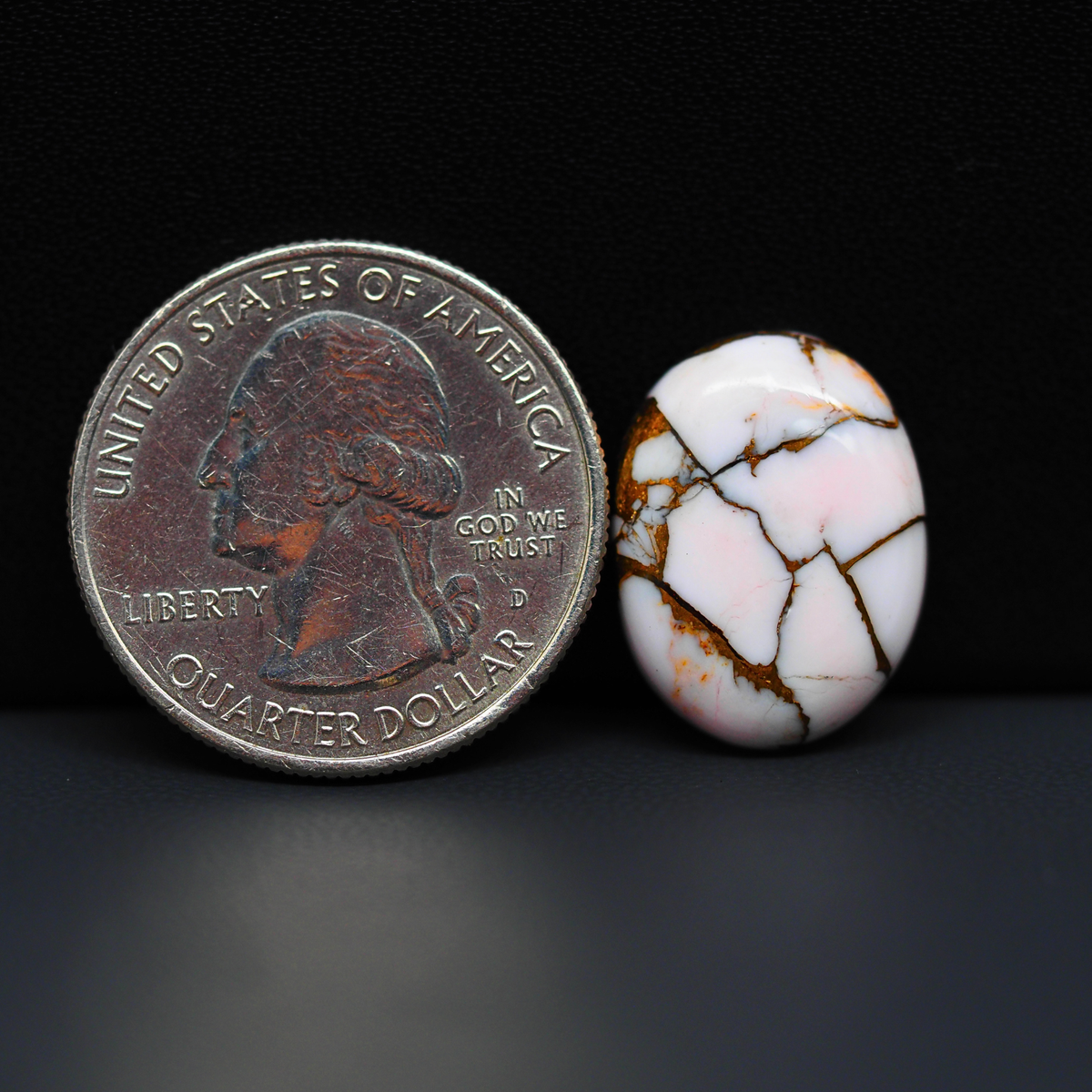 Stabilized Pink Dahlia Oval Cabochon 18x14x4mm 10ct - soft pink and white with bronze veining, Kingman Arizona - Pedra Gems.