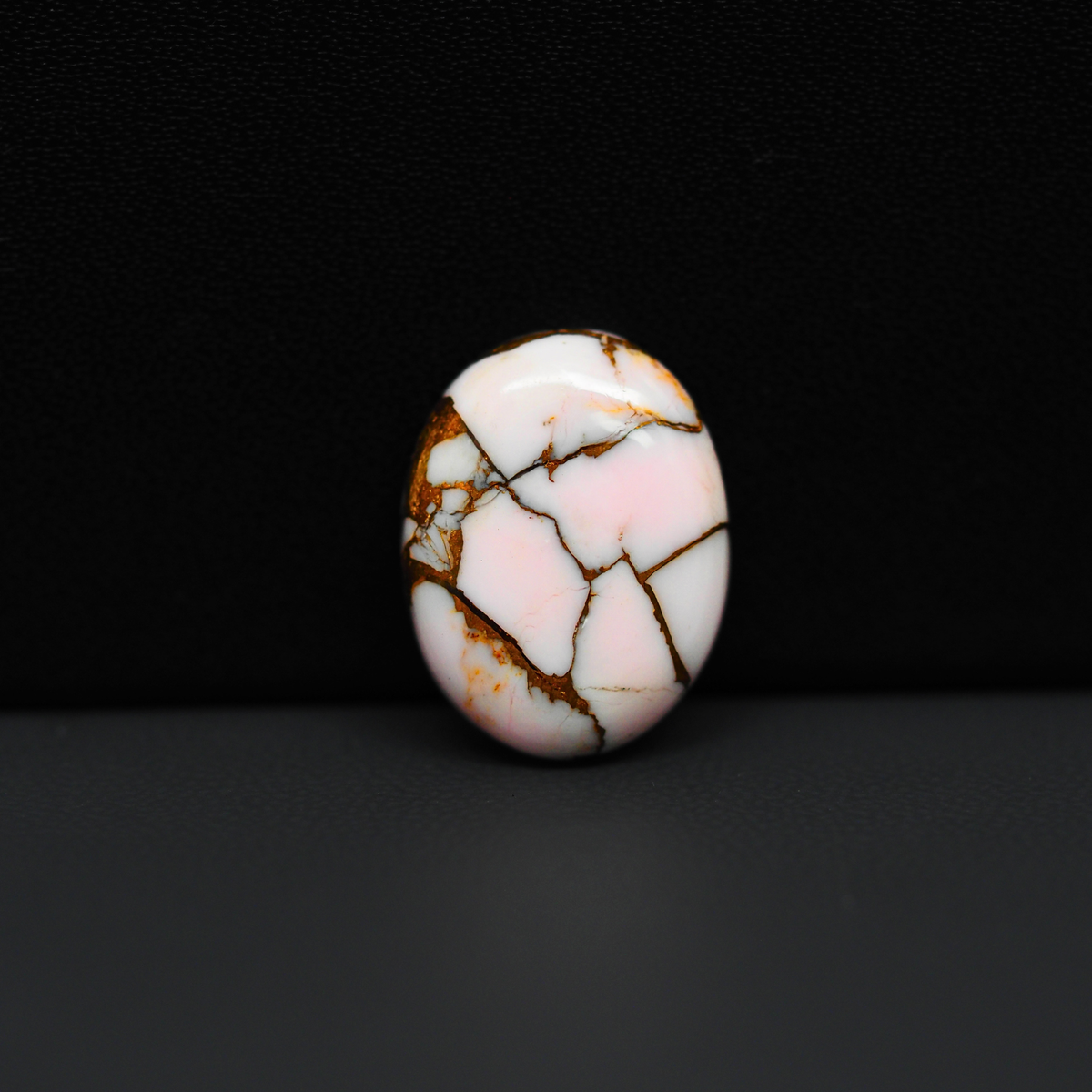 Stabilized Pink Dahlia Oval Cabochon 18x14x4mm 10ct - soft pink and white with bronze veining, Kingman Arizona - Pedra Gems.