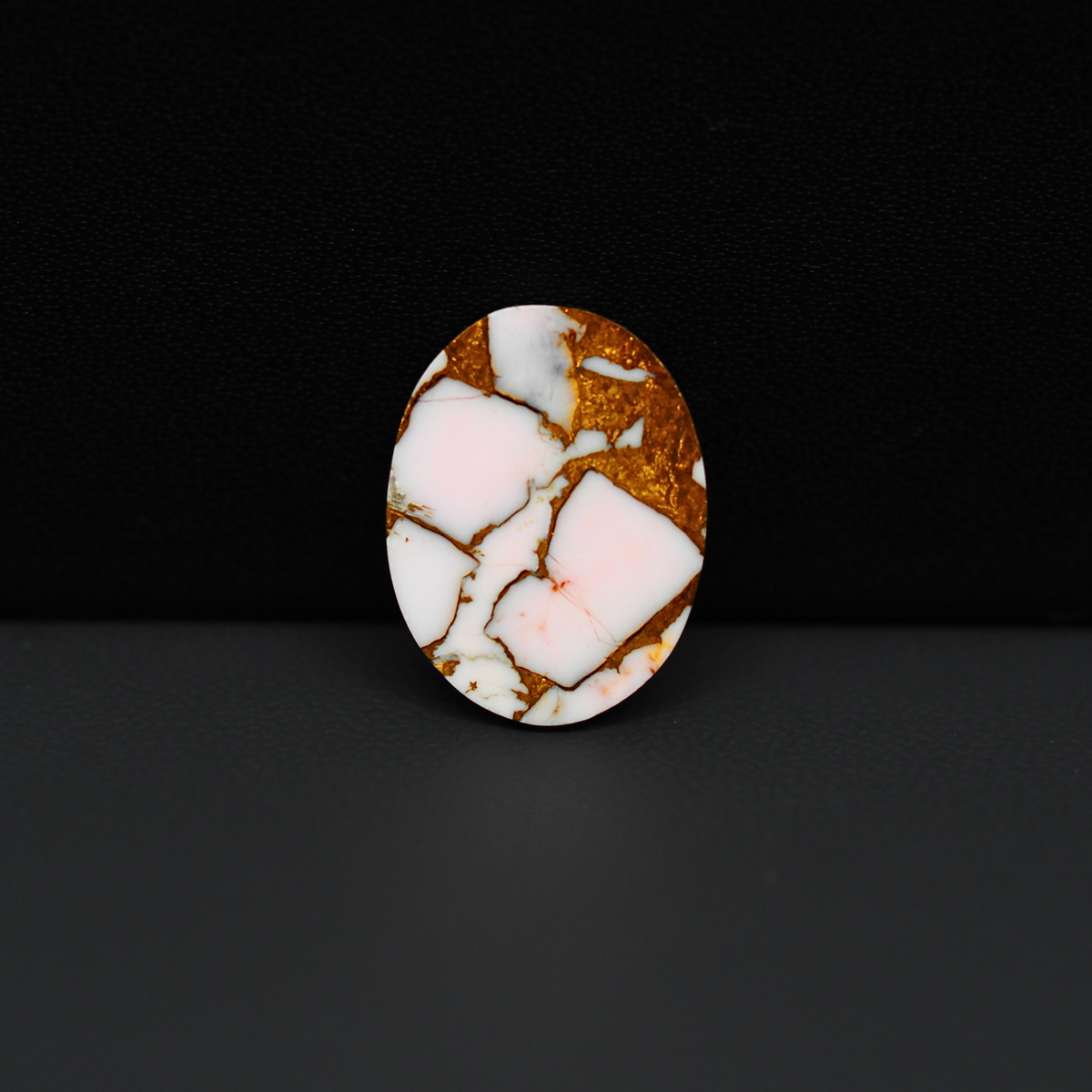 Stabilized Pink Dahlia Oval Cabochon 18x14x4mm 10ct - soft pink and white with bronze veining, Kingman Arizona - Pedra Gems.