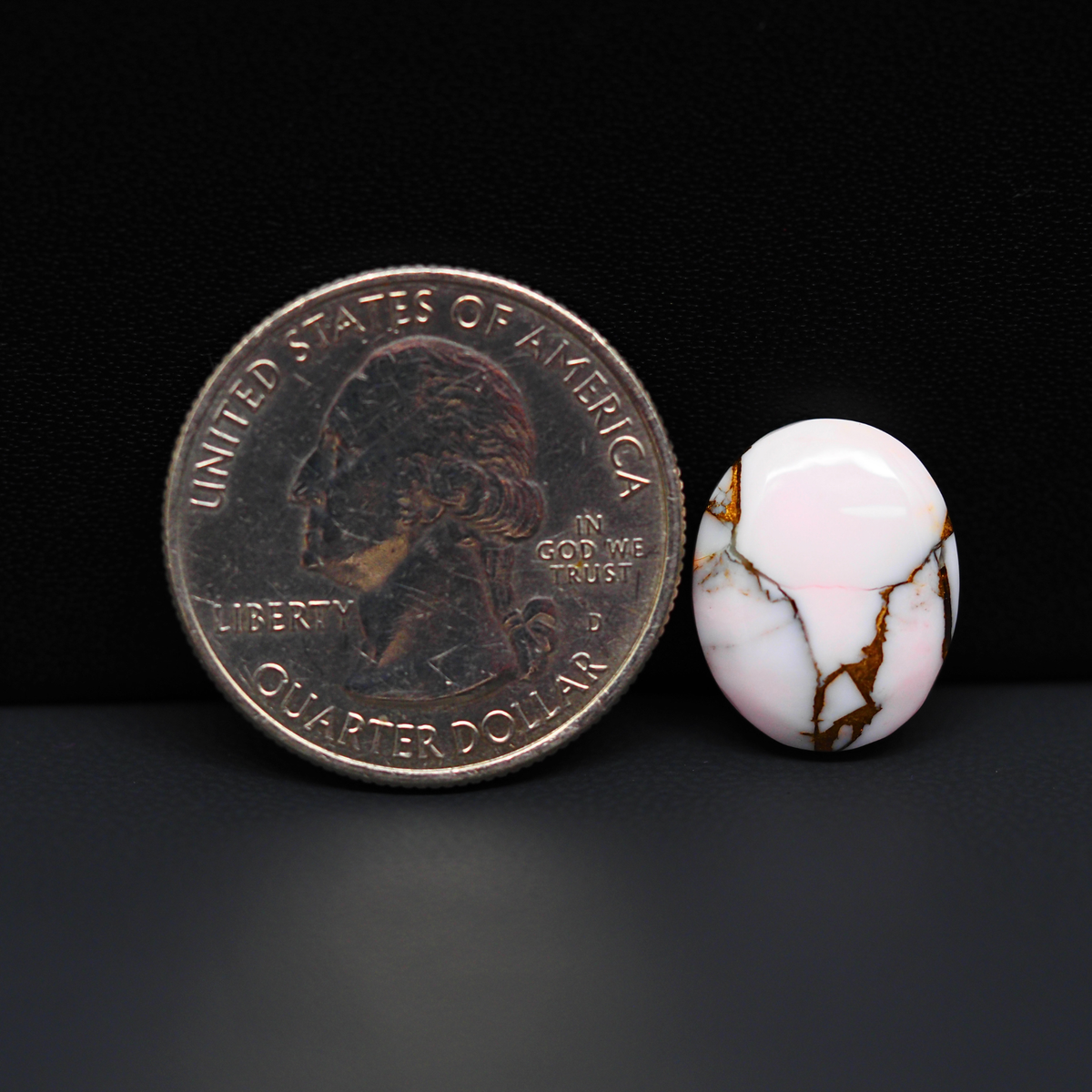 Stabilized Pink Dahlia Oval Cabochon 15x12x4mm 7ct - soft pink and white with bronze veining, Kingman Arizona - Pedra Gems.