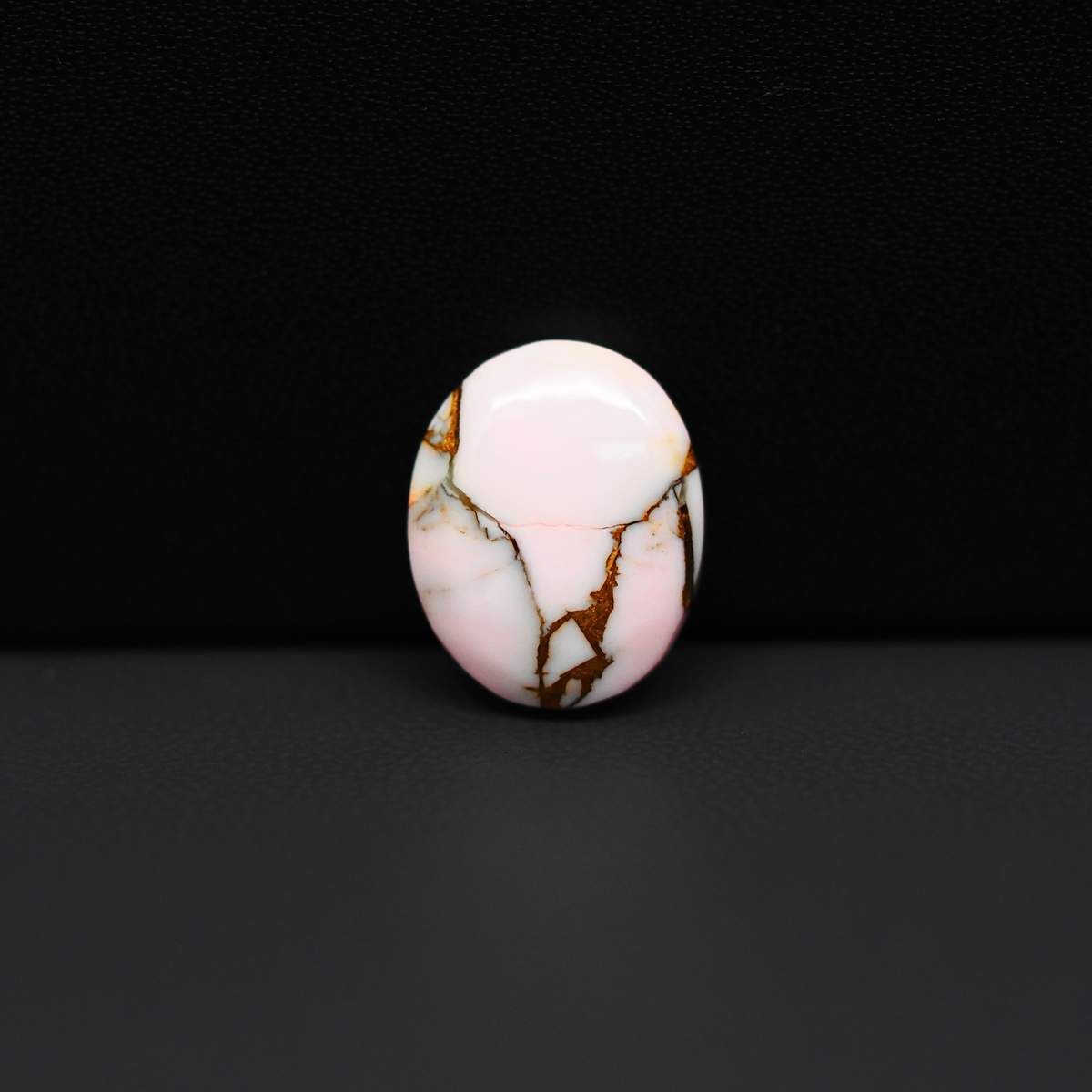 Stabilized Pink Dahlia Oval Cabochon 15x12x4mm 7ct - soft pink and white with bronze veining, Kingman Arizona - Pedra Gems.