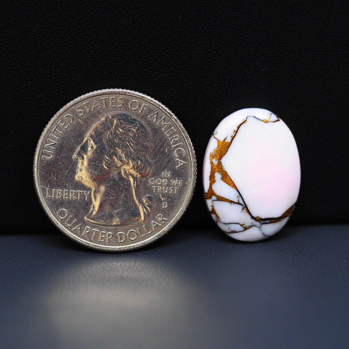 Stabilized Pink Dahlia Oval Cabochon 20x15x4mm 10ct - soft pink and white with bronze veining, Kingman Arizona - Pedra Gems.