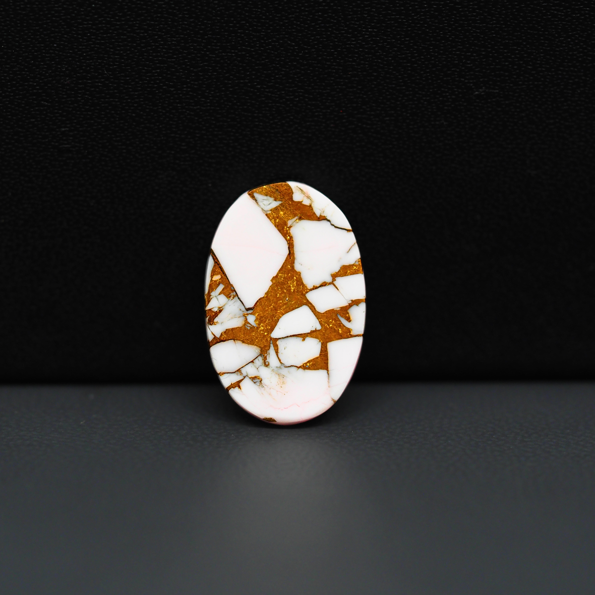 Stabilized Pink Dahlia Oval Cabochon 19x13x4mm 9.5ct - soft pink and white with bronze veining, Kingman Arizona - Pedra Gems.