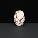 Stabilized Pink Dahlia Oval Cabochon 19x13x4mm 9.5ct - soft pink and white with bronze veining, Kingman Arizona - Pedra Gems.