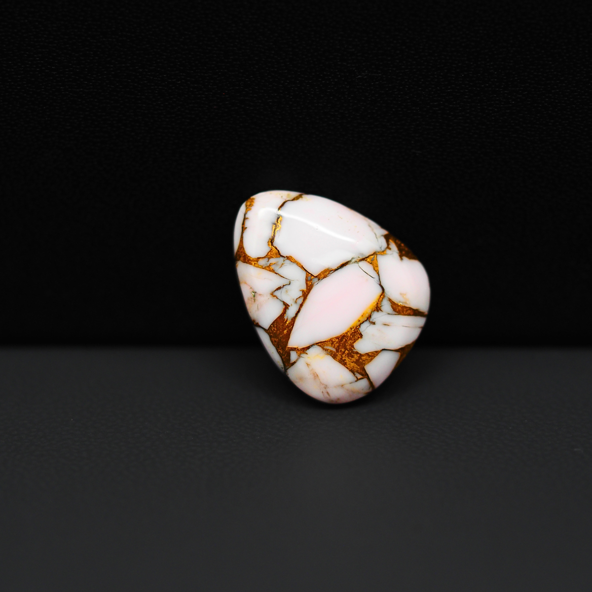 Stabilized Pink Dahlia Freeform Cabochon 18x14x4mm 9.5ct - soft pink and white with bronze veining, Kingman Arizona - Pedra Gems.