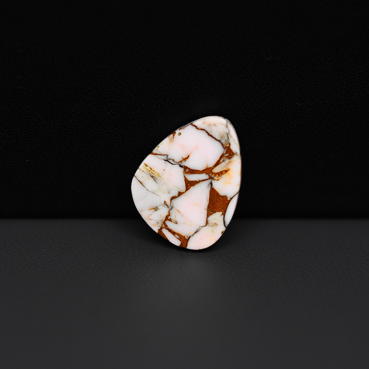 Stabilized Pink Dahlia Freeform Cabochon 18x14x4mm 9.5ct - soft pink and white with bronze veining, Kingman Arizona - Pedra Gems.