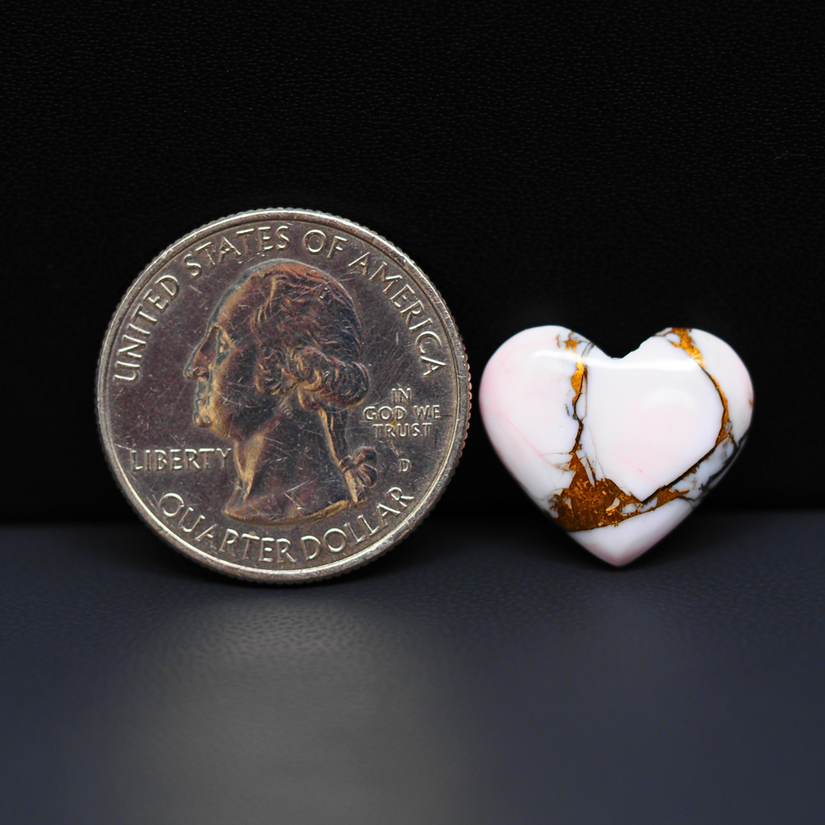 Stabilized Pink Dahlia Heart Cabochon 15x17x4mm 9.5ct - soft pink and white with bronze veining, Kingman Arizona - Pedra Gems.