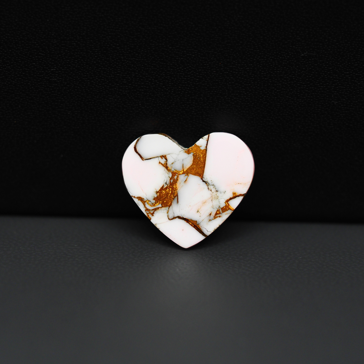 Stabilized Pink Dahlia Heart Cabochon 15x17x4mm 9.5ct - soft pink and white with bronze veining, Kingman Arizona - Pedra Gems.