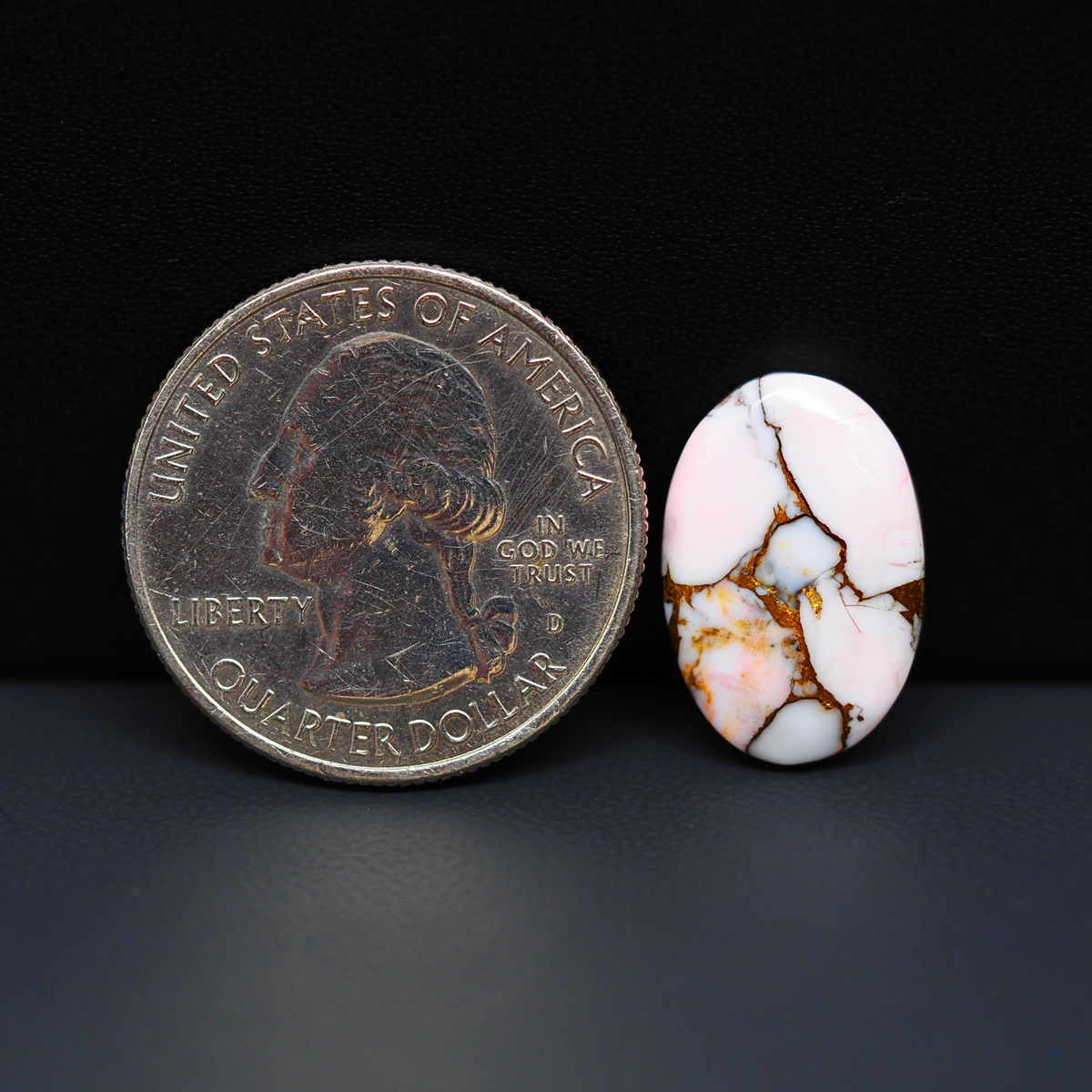 Stabilized Pink Dahlia Oval Cabochon 18x12x3mm 7ct - soft pink and white with bronze veining, Kingman Arizona - Pedra Gems.