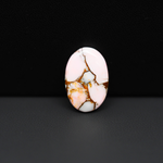 Stabilized Pink Dahlia Oval Cabochon 18x12x3mm 7ct - soft pink and white with bronze veining, Kingman Arizona - Pedra Gems.