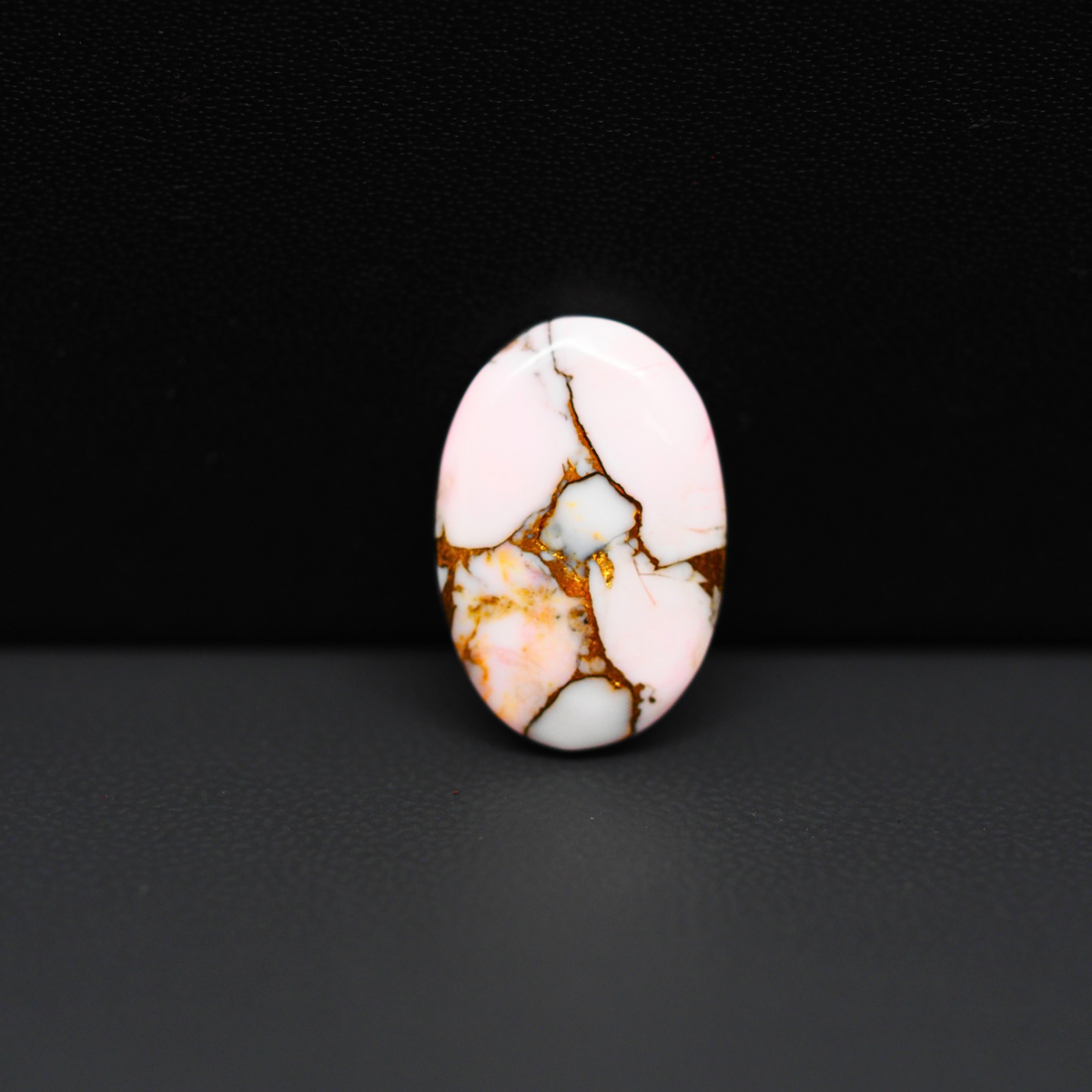 Stabilized Pink Dahlia Oval Cabochon 18x12x3mm 7ct - soft pink and white with bronze veining, Kingman Arizona - Pedra Gems.