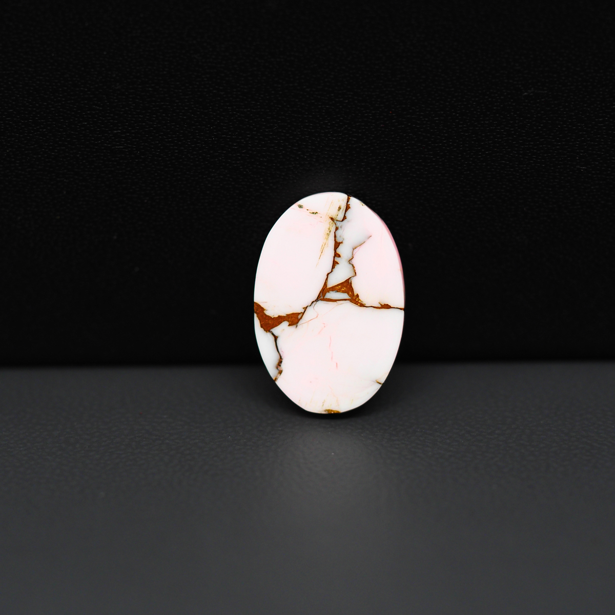 Stabilized Pink Dahlia Oval Cabochon 18x12x3mm 7ct - soft pink and white with bronze veining, Kingman Arizona - Pedra Gems.