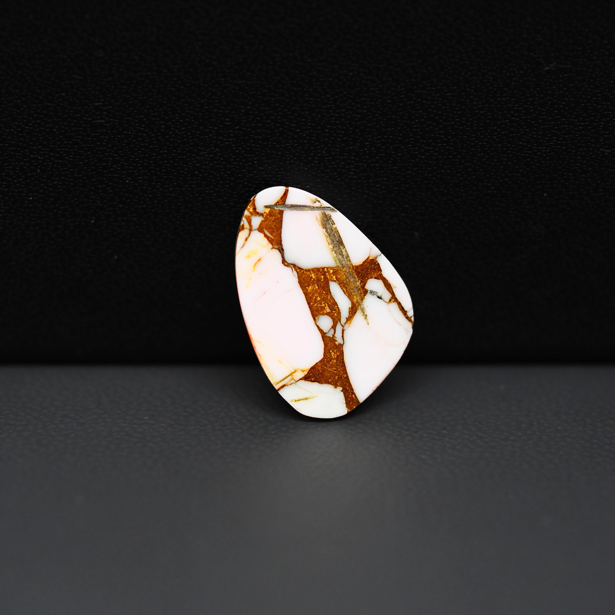 Stabilized Pink Dahlia Freeform Cabochon 17x11x4mm 6.5ct - soft pink and white with bronze veining, Kingman Arizona - Pedra Gems.
