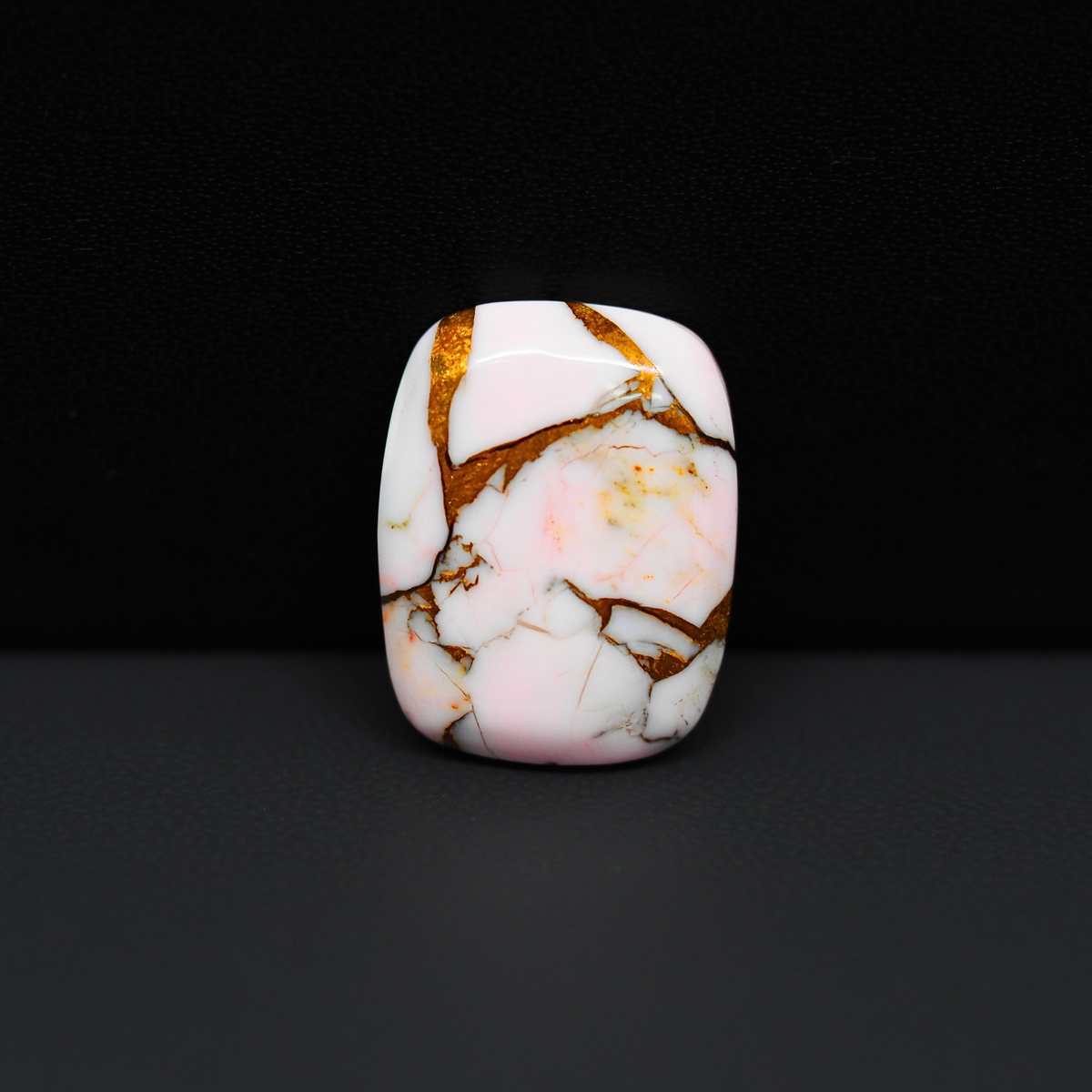 Stabilized Pink Dahlia Cushion Cabochon 20x15x4mm 13ct - soft pink and white with bronze veining, Kingman Arizona - Pedra Gems.