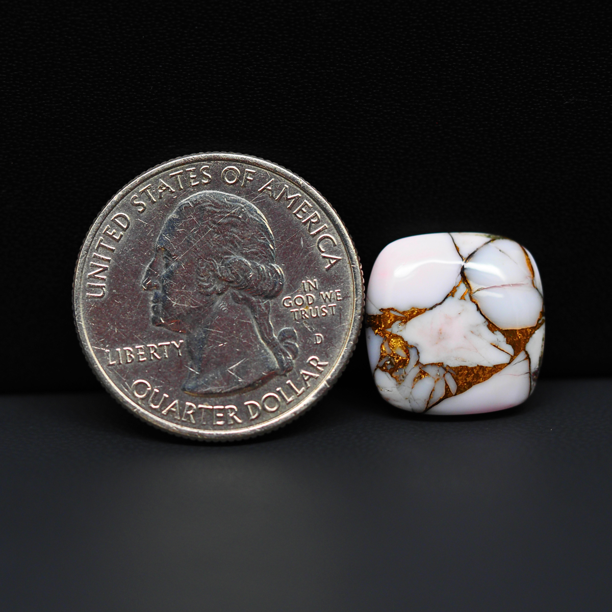 Stabilized Pink Dahlia Cushion Cabochon 15x15x4mm 9ct - soft pink and white with bronze veining, Kingman Arizona - Pedra Gems.
