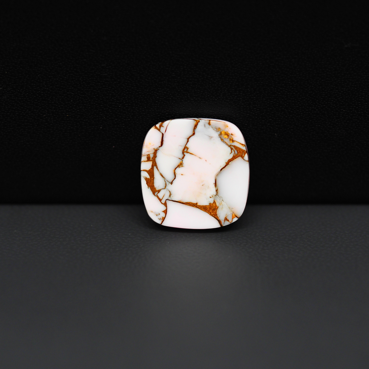 Stabilized Pink Dahlia Cushion Cabochon 15x15x4mm 9ct - soft pink and white with bronze veining, Kingman Arizona - Pedra Gems.