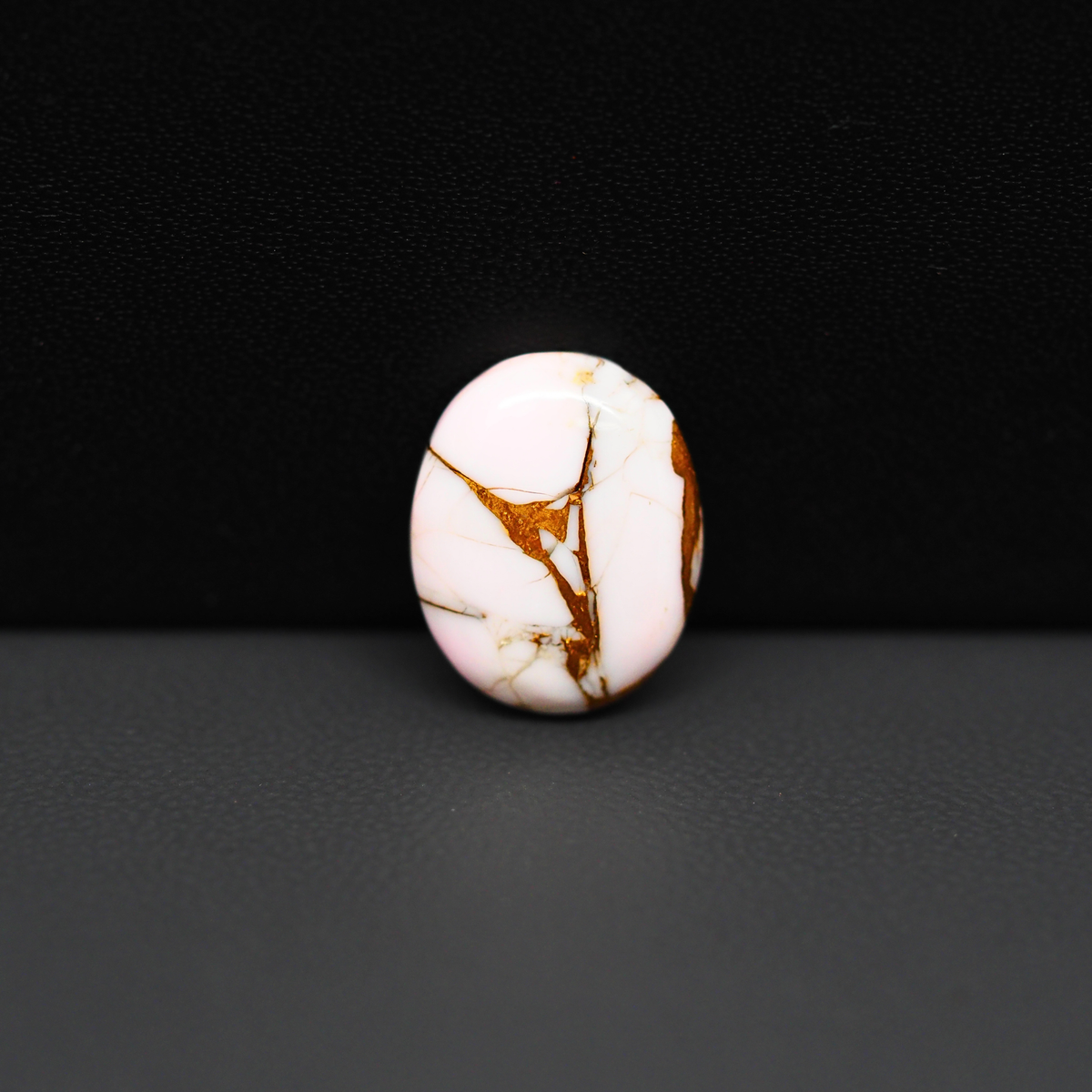 Stabilized Pink Dahlia Oval Cabochon 15x14x3mm 6.5ct - soft pink and white with bronze veining, Kingman Arizona - Pedra Gems.