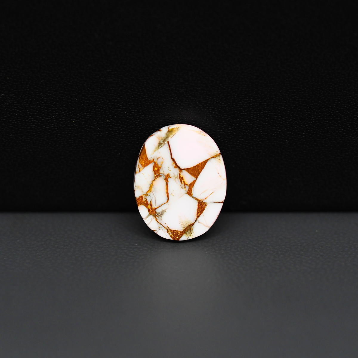 Stabilized Pink Dahlia Oval Cabochon 15x14x3mm 6.5ct - soft pink and white with bronze veining, Kingman Arizona - Pedra Gems.