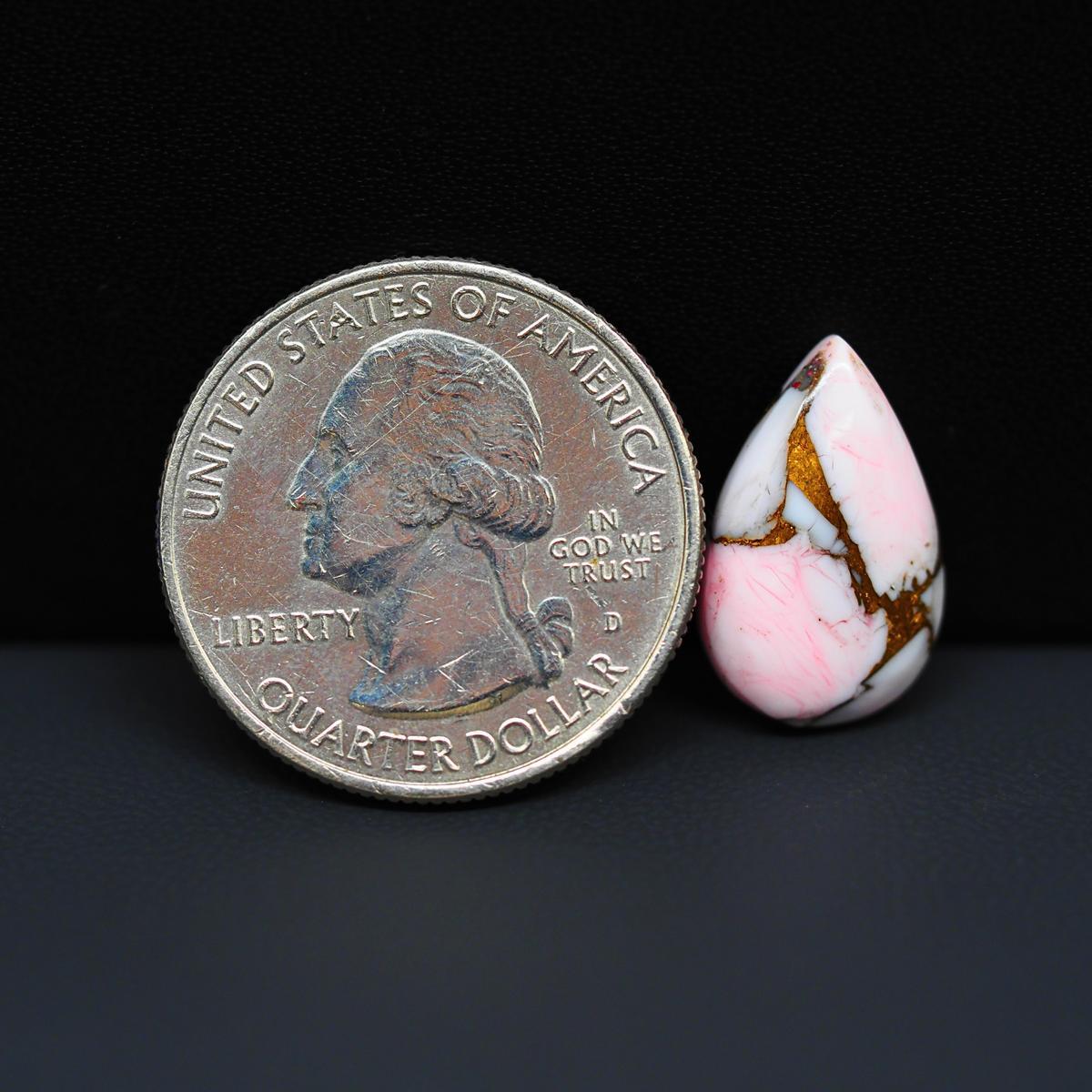 Stabilized Pink Dahlia Pear Cabochon 17x11x4mm 6ct - soft pink and white with bronze veining, Kingman Arizona - Pedra Gems.