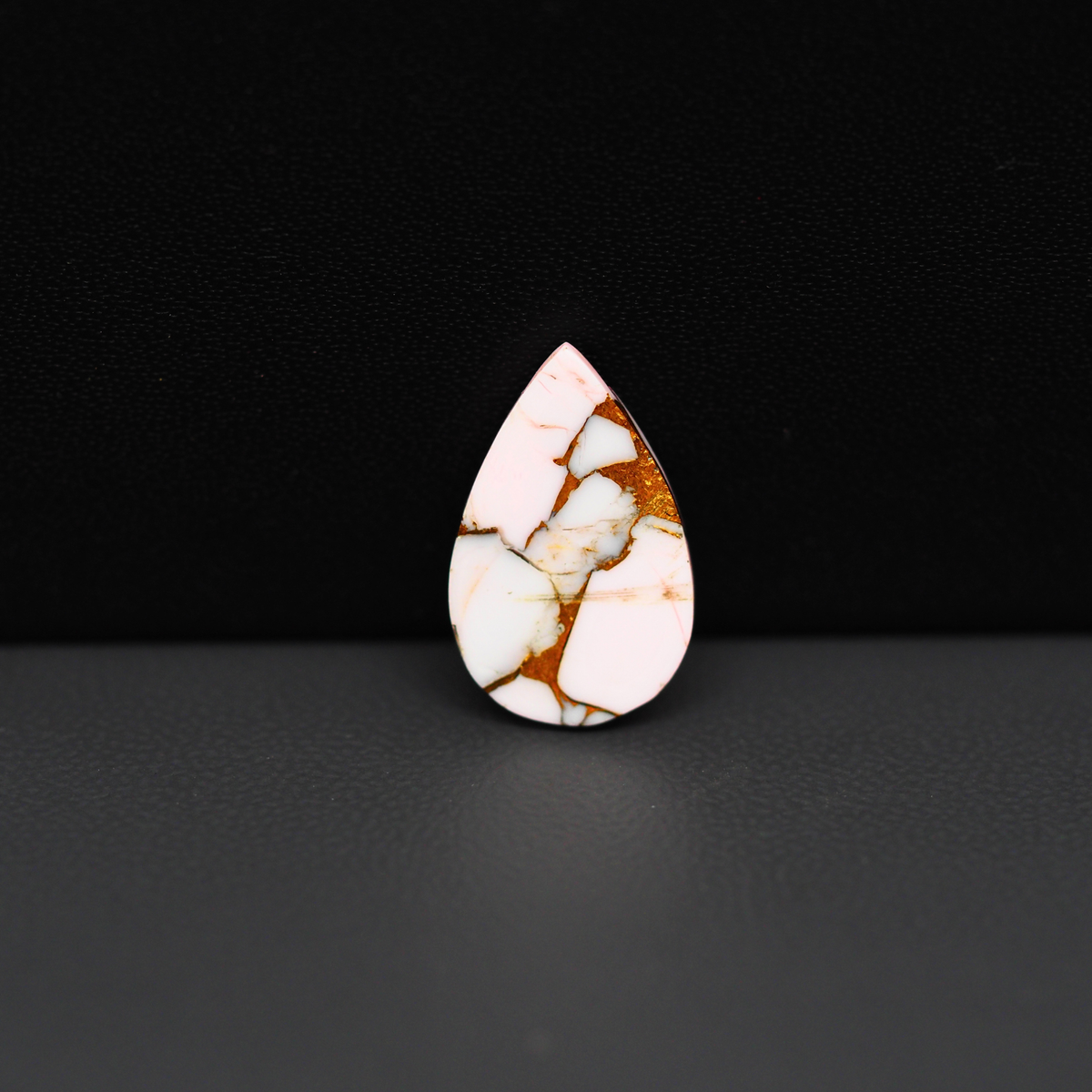 Stabilized Pink Dahlia Pear Cabochon 17x11x4mm 6ct - soft pink and white with bronze veining, Kingman Arizona - Pedra Gems.