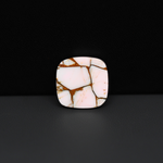 Stabilized Pink Dahlia Cushion Cabochon 17x16x4mm 12.5ct - soft pink and white with bronze veining, Kingman Arizona - Pedra Gems.