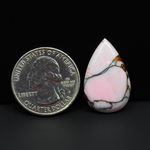 Stabilized Pink Dahlia Pear Cabochon 26x16x4mm 14ct - soft pink and white with bronze veining, Kingman Arizona - Pedra Gems.